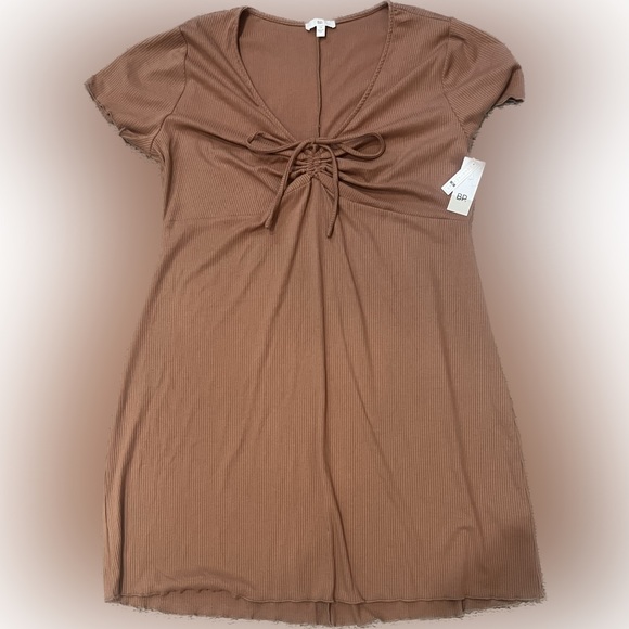 Nordstrom BP -Tie-Front Lettuce Edge Ribbed Mini Dress -Size: XL - New With Tags - Picture 3 of 6